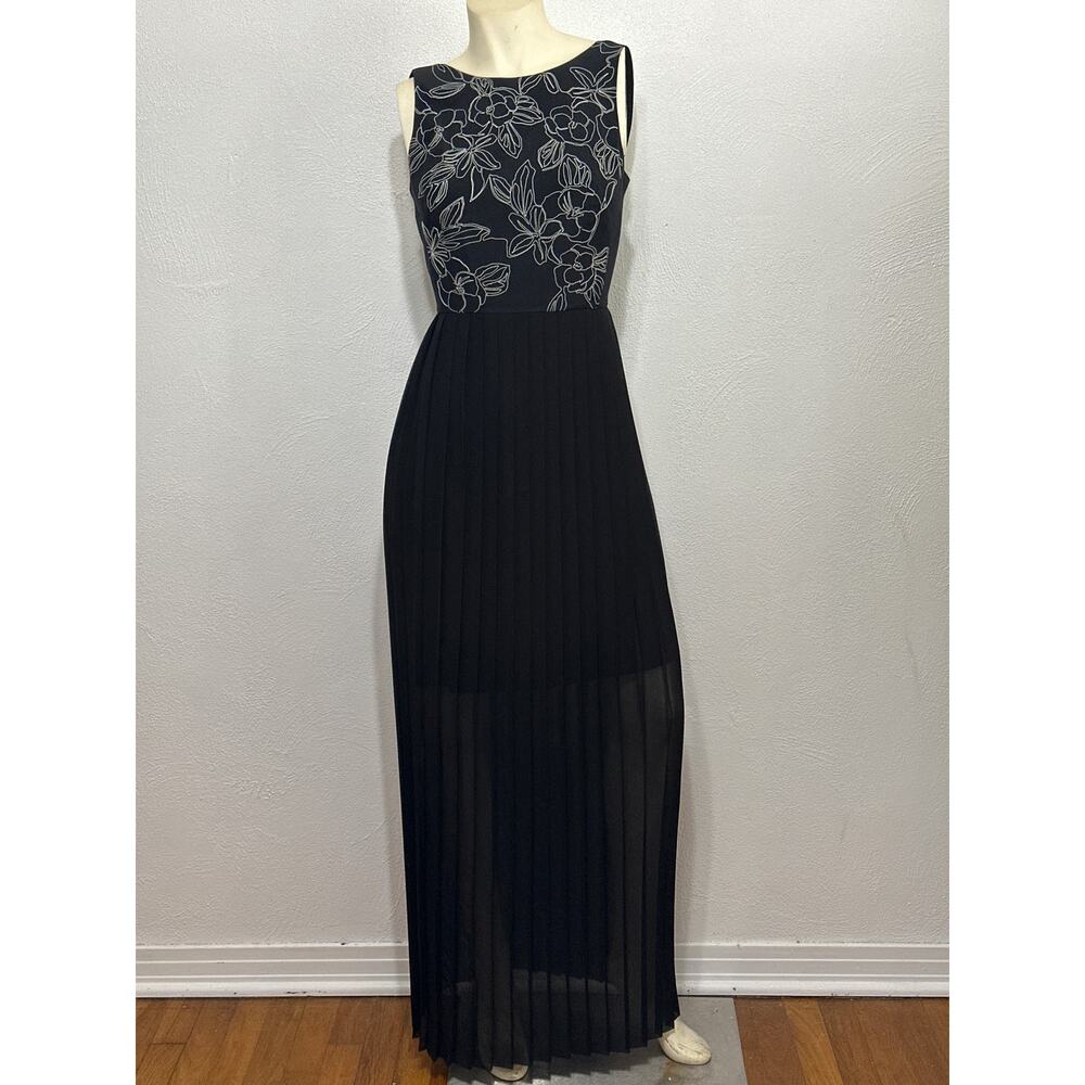 Paul Smith Black Label Maxi Pleated 100%Silk Dress S Black White Floral Designer